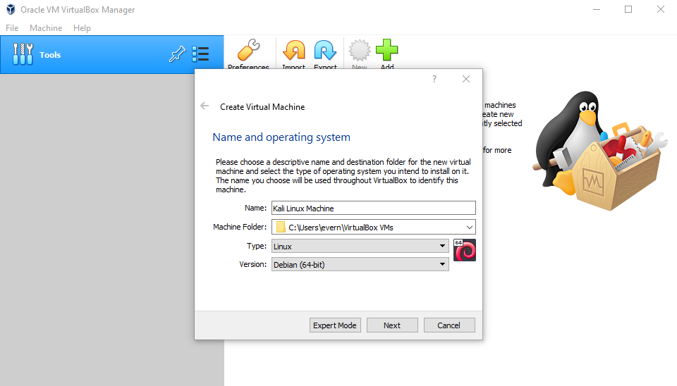 VirtualBox Windows Create Virtual Machine settings